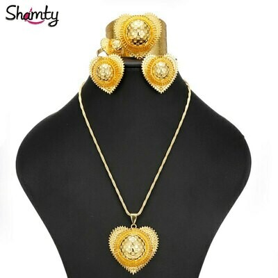 Jewelry Ethiopian-Sets African Gold-Color-Set Heart-Shaped Wedding Women Shamty for Habasha-Style