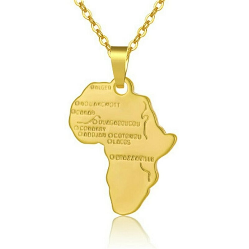 QIAMNI Africa Map Pendant Necklace for Women Men Ethiopian Ethnic Jewelry Hiphop Motherland