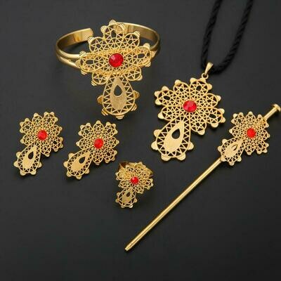 Wedding-Jewelry-Sets Ethiopian Africa Dubai Bridal Cross-Jewelry Gold-Color Trendy 24k