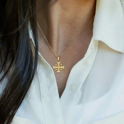 JERUSALEM CROSS PENDANT NECKLACE FOR WOMEN GOLD COLOR ISRAEL JEWELRY ETHIOPIAN GIFT