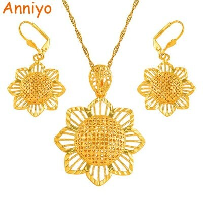 Earring Jewelry-Set Ethiopian Pendant Thin-Chain Anniyo Gold-Color African Women/girls
