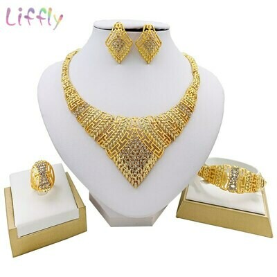 Crystal Earrings Jewelry-Sets Ethiopian Big Necklace Dubai Ring-Bracelet Classic Bridal