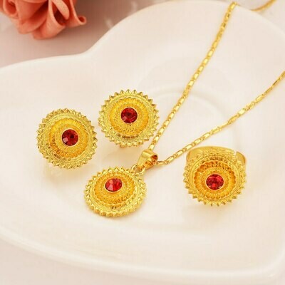 Gold-Color Jewelry-Sets Habesha Ethnic Ethiopian/eritrean African Stone Gifts Bride Wedding-Giving