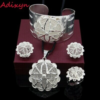 Jewelry-Set Earring/ring Ethiopian/african Bride Silver-Plated Adixyn Wedding NEW