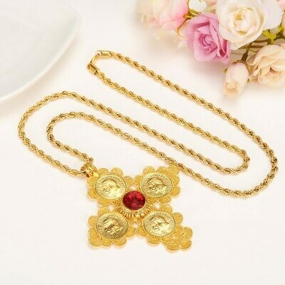 Cross-Pendants Ethiopian Gold Necklaces Jewelry Yellow Africa Habesha Solid 800mm 24k