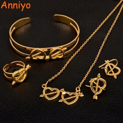 Ring-Bangle Jewelry-Sets Necklace Earrings Ethiopian African Anniyo Gift Gold-Color Kids