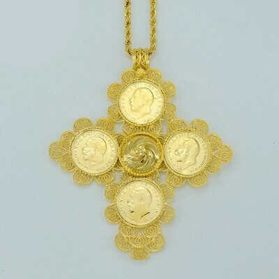 Gold Color Ethiopia Africa Big Crosses Coin Pendant Necklaces for Women Ethiopian Cross