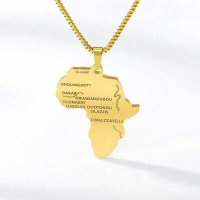 Box Chain Africa Necklace Gold Color Pendant Choker Necklace African Map Hiphop Gift