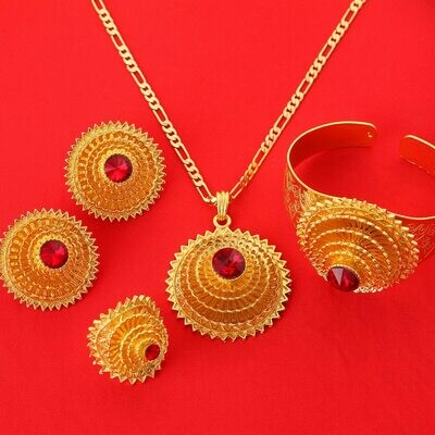 Jewelry-Sets Ethiopian African-Eritrean Color-Stone Romantical Gold-Color Blue Green