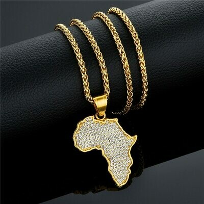 Africa Map Pendant Necklace for Women Men Gold Color Stainless Steel Ethiopian Jewelry
