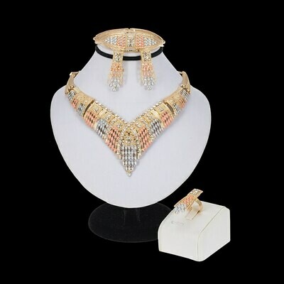 Dubai Gold Jewelry-Sets Ethiopian Nigerian Beads Flowers Necklace African Wedding Women