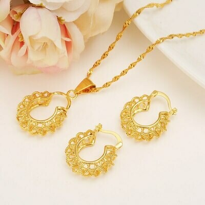 Pendant Necklace Earring Jewelry-Bag Ethiopian-Set Bridal Girlsgift Gold-Color African