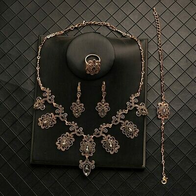 Wedding-Jewelry-Sets Necklace-Sets Ethiopian Turkish Bridal-Gold Crystals for with Tassels