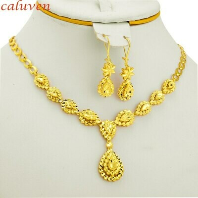 Ethiopian Jewelry Gold-Color-Sets Arab Bride Wedding-Necklace/earrings Gifts Africa Women