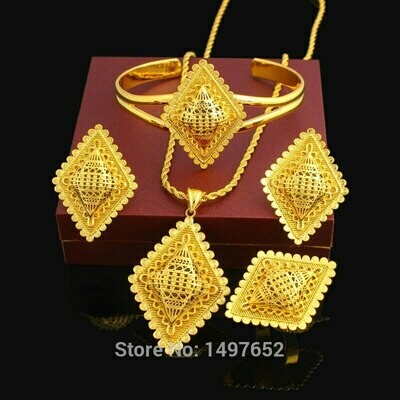 Cross-Jewelry-Set Ethiopian Bridal-Wedding-Set Earring/Ring/bangle Gold-Color African