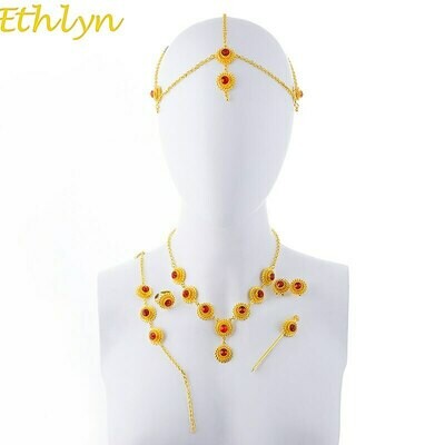 Jewelry-Set Ethiopian Bracelet Gift Ethlyn Bridal-Eritrea Gold-Color African Hair-Piece/hair-Chain