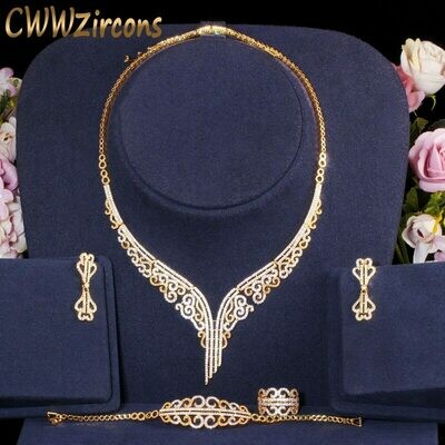 Costume-Accessories Bridal-Jewelry-Set Wedding Cubic-Zirconia Ethiopian Elegant Gold-Color
