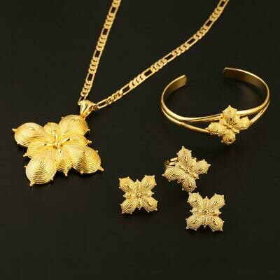 Ethiopian Ethnic Trendy Gold Color Bridal Wedding Women Charm Jewelry Set