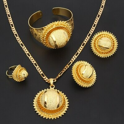Ring-Bangle-Set Jewelry Ethiopian Earring Necklace-Clip Pendant Brass Trendy