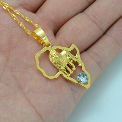 Gold Color Map of Africa Pendant Necklaces for Women Girls With African Lion Nigeria