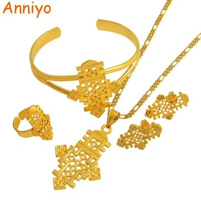 Ethiopian Cross-Jewelry Bangle/ring-Set Coptic African Anniyo Gold-Color Religion -042206