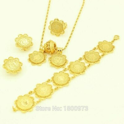 Jewelry-Sets Ethiopian-Coin Wedding-Items Ring/bracelet 24k-Gold-Color Women Newest