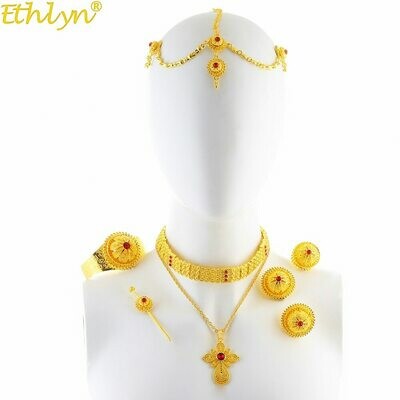 Jewelry-Sets Habesha Ethiopian Wedding-Choker Eritrean Cross-Pendant Gifts Rhinestone