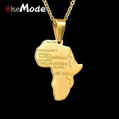 ELSEMODE Stainless Steel Africa Map Pendant Custom Engrave Name Necklace for Women Men