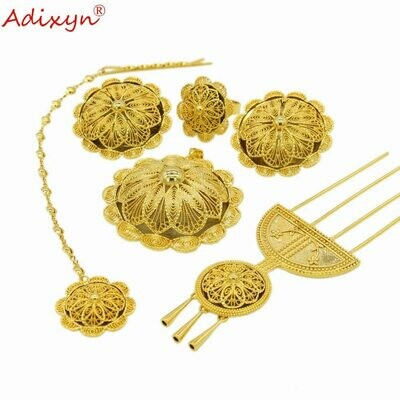 Jewelry-Set Ethiopian Wedding-Gifts Women Gold-Color/copper Adixyn for N030515 Hairpin/hairchain