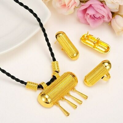 Bridal-Jewelry-Sets Earrings Necklaces Ethiopian Ring-Gold Gift Wedding-Bride&#39;s Arab/africa