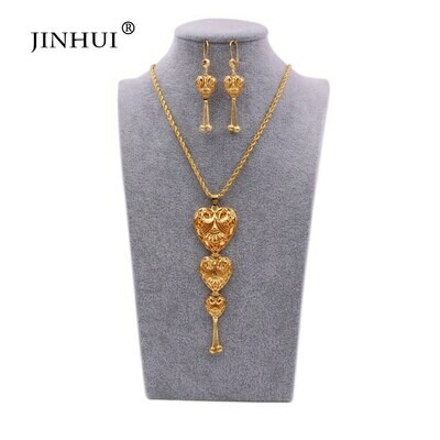 Jewelry-Sets Necklace Ethiopian Dubai Pendant Bridal-Gifts Wedding Gold-Color Women Heart