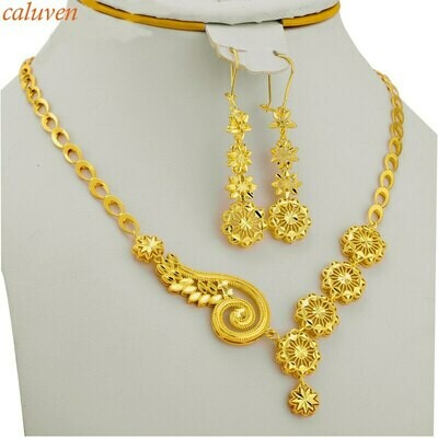 Jewelry-Sets Ethiopian-Dubai Necklace/earring-Sets Gold-Color Arab/african Women/girls