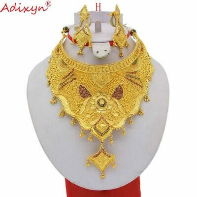 Gold Jewelry-Set Necklace/earrings Ethiopian/african Wedding-Accessories Women Adixyn