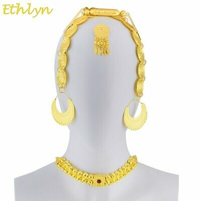 Choker-Sets Jewelry Stone Ethiopian Wedding-Traditional Eritrean Ethlyn Gold-Color Women