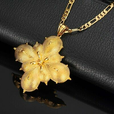 Cross-Coin-Pendant Ethiopian African Fashion Jewelry Gold Unisex for Link-Chain 24K GF