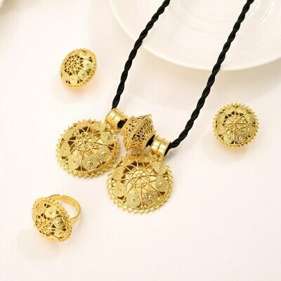 Clip-Earrings Jewelry-Sets Flower-Pendant Habesha Ethiopian Wedding-Bridal Gold Setgift