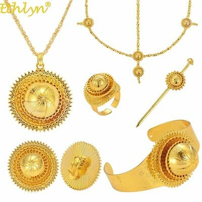 Jewelry-Sets Habesha Ethiopian Traditional Eritrean African Ethlyn Wedding-Party Gold-Color