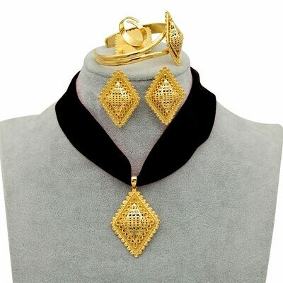 Jewelry-Set Bangle-Ring Necklaces Ethiopian Habesha Eritrea Anniyo Gold-Color Pendant