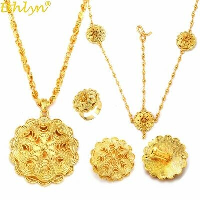 Jewelry-Sets Gold-Plating-Accessories Ethiopian Flower-Party Ethlyn Bridal Wholesale