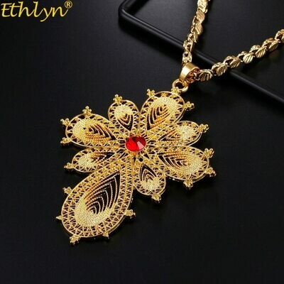 Necklaces Ethiopian Cross-Pendant Ethlyn Gold-Color Women/men for Daily-Use Wear-Accessories/p55