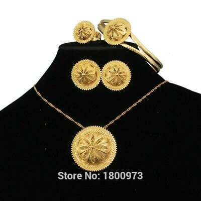 Jewelry-Sets Ethiopian Romantic Bridal Gold-Color Elegant Women Wedding for 5pcs