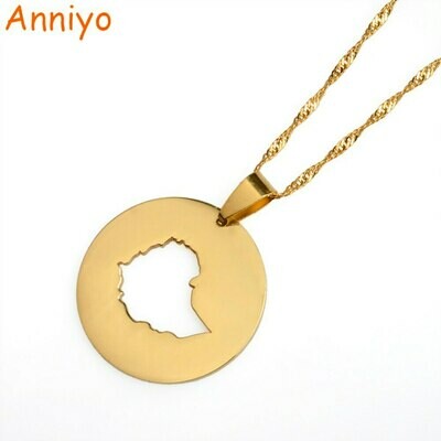 Anniyo Gold Color Round Ethiopia Map Necklaces for Women Charm Pendant Ethiopian Jewelry