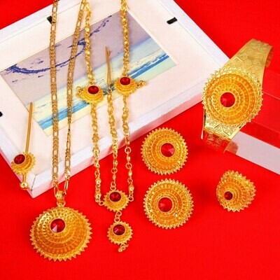 Bracelet Hair-Pin Wedding-Jewelry-Set Habesha Ethiopian Gold Africa Earings-Ring Pendant-Chain