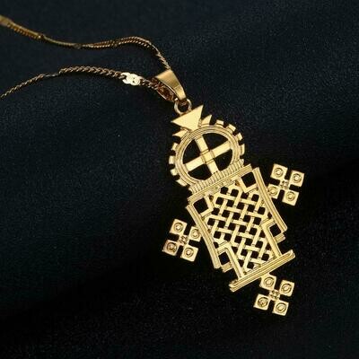 Ethiopian Gold Color Cross Pendant Necklace Eretrian Coptic Crosses Women Jewelry