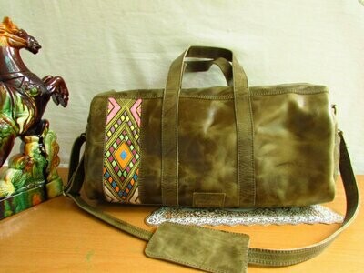 Yellowish pull up Leather Weekender Bag -Unisex Duffle Bag