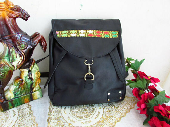 Black Soft Leather Backpack-Black Leather Bag-School Backpack