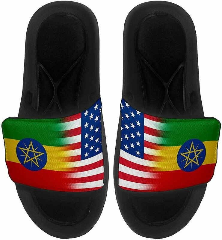ExpressItBest Cushioned Slide-On Sandals/Slides for Men, Women and Youth - Flag of Ethiopia (Ethiopian) - Ethiopia Flag