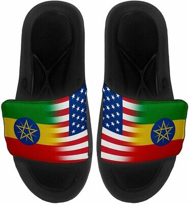 ExpressItBest Cushioned Slide-On Sandals/Slides for Men, Women and Youth - Flag of Ethiopia (Ethiopian) - Ethiopia Flag