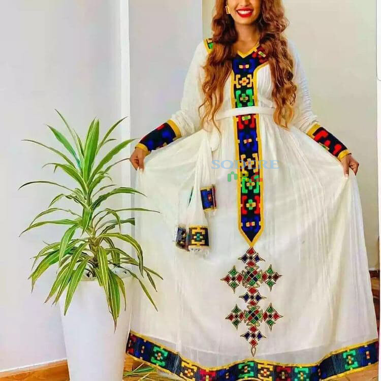 ረዘም ያለ የሀበሻ ቀሚስ  Ethiopian Traditional Long Dress - made to order