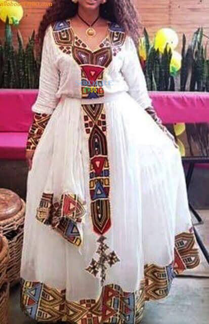 ረዘም ያለ የሀበሻ ቀሚስ  Ethiopian Traditional Long Dress